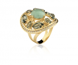 ANEL PEDRA AMAZONITA - BANHO DE OURO 18K