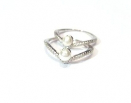 Anel Aliança Dupla Prata com pérola
