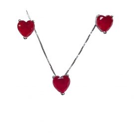 CONJUNTO CORAÇÃO RUBI -PRATA