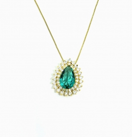 COLAR GOTA CRAVEJADA TURMALINA -OURO
