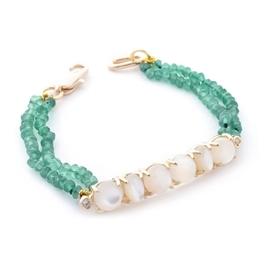 PULSEIRA PEDRA JADE ESMERALDA- OURO