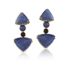 BRINCO DESIGN PEDRA QUARTZO AZUL E ONIZ - OURO