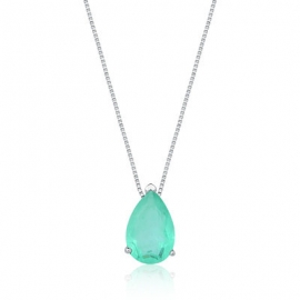 CORRENTE PRATA GOTA ESMERALDA COLOMBIANA