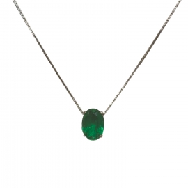 COLAR PRATA SOLITARIO OVAL TURMALINA