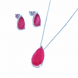 CONJUNTO PRATA COLAR E BRINCO RUBI
