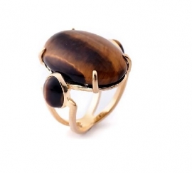 ANEL PEDRA OLHO DE TIGRE - OURO