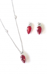 CONJUNTO BRINCO E COLAR PRATA -RUBI