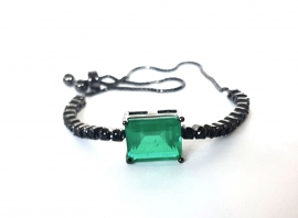PULSEIRA RIVIERA PRATA  AJUSTÁVEL -PEDRA ESMERALDA
