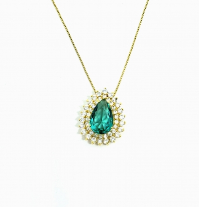 COLAR GOTA CRAVEJADA TURMALINA -OURO