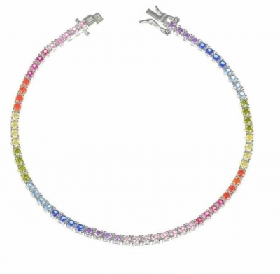PULSEIRA RIVIERA PRATA COLORIDA -RAINBOW