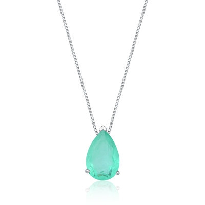 CORRENTE PRATA GOTA ESMERALDA COLOMBIANA