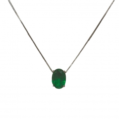 COLAR PRATA SOLITARIO OVAL TURMALINA