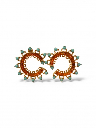 Brinco Solaris Turquesa e Coral Ouro 18K