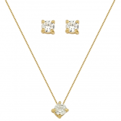 Conjunto Solitário Ponto de Luz Banho Ouro